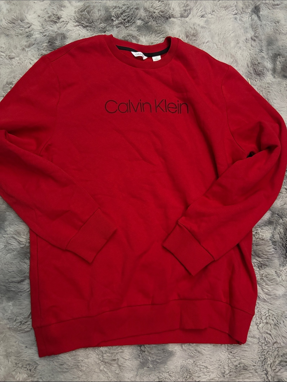 Calvin Klein Men's Red Crewneck Sweatshirt with Black Logo